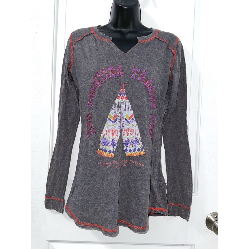 Panhandle brand top is a long-sleeve, western-inspired graphic tee